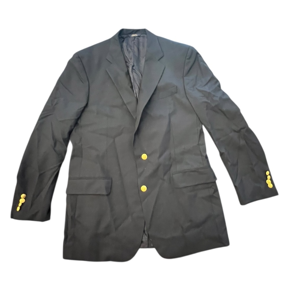 Brooks Brothers Brooksease Black Gold Buttons Blazer 42 LN Worsted Wool USA Made